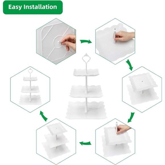 3Tier Cupcake Stand,Plastic Tiered Serving Stand,Square Dessert Tray - Picture 4 of 7